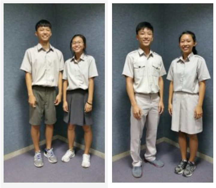 National JC students modelling grey uniforms with shorts, trousers and skirts